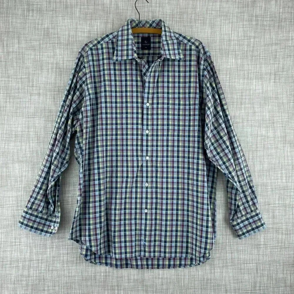 Tailorbyrd Collection Plaid Shirt Long Sleeve Button Down Mens 2XL Blue Yellow